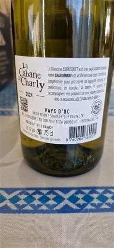 Vin Blanc sec La Cabane à Charly Domaine C. Bousquet 2024 France Languedoc et Roussillon Pays d'oc IGP