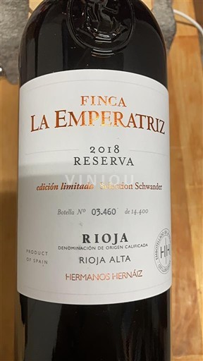 La Rioja Rioja Finca La Emperatriz Reserva edición limitada Selección Schwander 2018