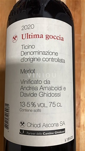 Ticino Ticino DOC (Tessin DOC) Chiodi Ascona SA Ultima goccia 2020