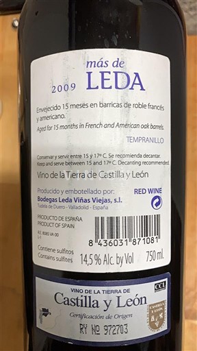 Kastilien och León Ospecificerad Bodegas Leda Viñas Viejas Más de Leda 2009