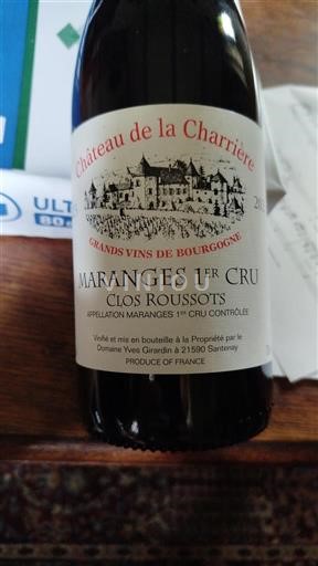 Bourgogne Maranges Premier Cru Château La Charrière Clos Roussots Không niên vụ