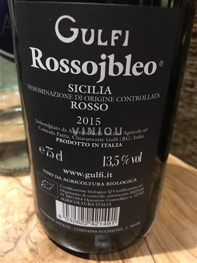 Sicilia Sicily Gulfi Rossojbleo 2015