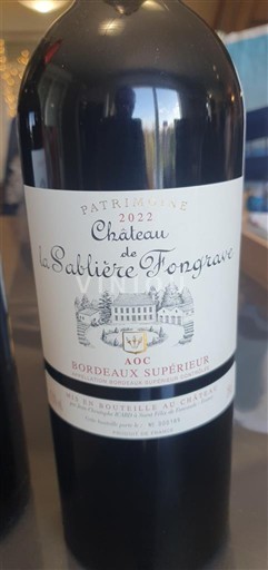 Bordeaux Bordeaux Supérieur Château Sablière de Fongrave Patrimoine 2022