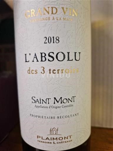 Sydväst Saint-Mont Plaimont L'Absolu des 3 terroirs 2018