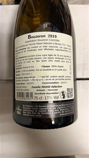Borgogna Bouzeron Famille Masse Sélection & Barrière 2019