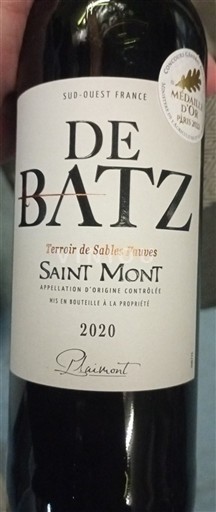Sydväst Saint-Mont Plaimont De Batz Terroir de Sables Fauves 2020
