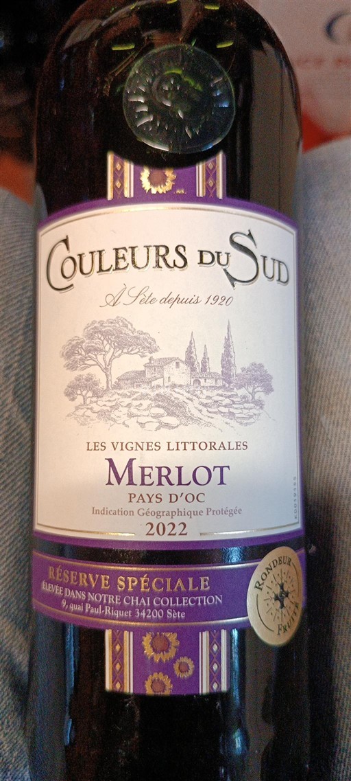 Vin Rouge sec Les Vignes Littorales Couleurs du Sud 2022 France Languedoc et Roussillon Pays d'oc IGP