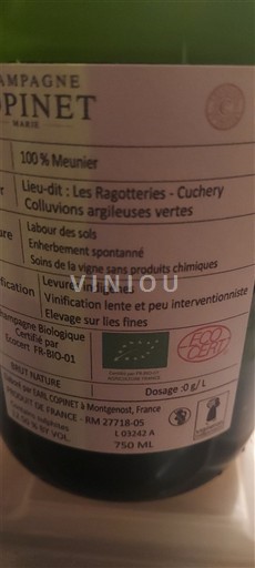 Champaña Champán Champagne Copinet Les Ragotteries Sin añada