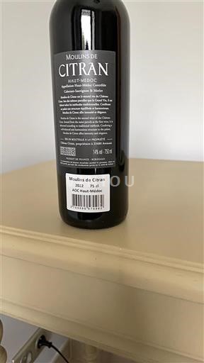 Vin Rouge sec Moulin de Citran Château Citran 2022 France Bordeaux Haut-Médoc AOC