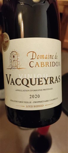 Thung lũng Rhône Vacqueyras Domaine Cabridon 2020