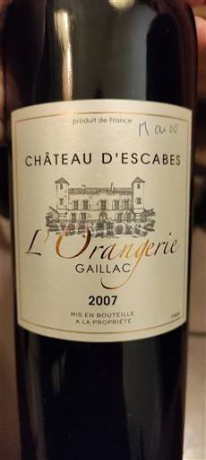 Lounais-Ranska Gaillac Château Escabes L'Orangerie 2007