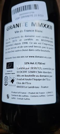 Valle della Loira Non specificato Clos de l'Ecu Granite 2022