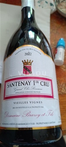 Vin Rouge sec Grand Clos Rousseau Vieilles Vignes Domaine Brazey et Fils 2022 France Bourgogne Santenay AOC Premier Cru