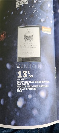 Thung lũng sông Loire Saint-Nicolas-De-Bourgueil Famille Amirault Grosbois Le Clos Pichard 2022