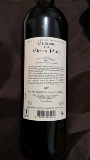 Bordeaux Côtes de Bordeaux Château Vieux Puit 2016