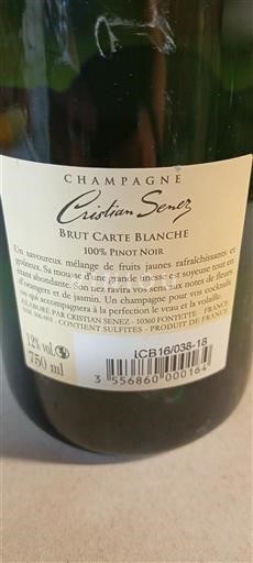Champaña Champán Cristian Senez Brut Carte Blanche Sin añada
