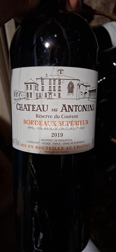 Bordeaux Bordeaux Supérieur Château Des Antonins Réserve du Couvent 2019