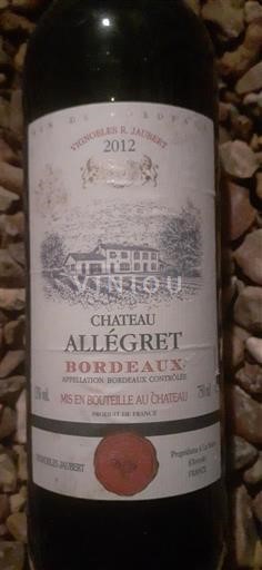 Burdeos Bordeaux Château Allégret 2012