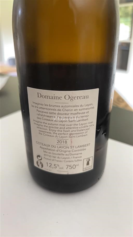 Loiren laakso Coteaux-du-Layon Domaine Ogereau Saint Lambert 2018