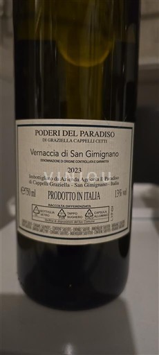 Toscana Vernaccia di San Gimignano Poderi del Paradiso 2023