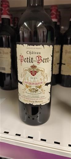 Vin Rouge sec Château Petit-Bert 2019 France Bordeaux Saint-Émilion Grand Cru AOC Grand Cru