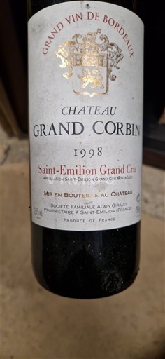 Bordeaux Saint-Émilion Grand Cru Grand Cru Château Grand Corbin 1998
