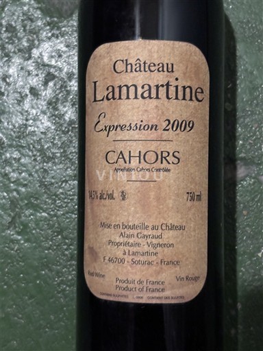 Sudoeste Cahors Château Lamartine Expression 2009
