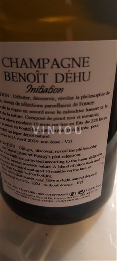Champaña Champán Benoît Déhu Imitation Sin añada