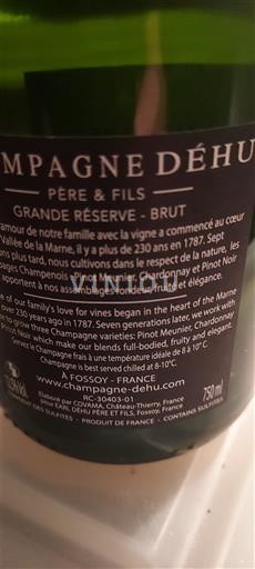 Champaña Champán Champagne Déhu Grande Réserve Sin añada