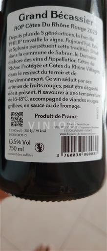 Rhônen laakso Côtes-du-rhône Grand Bécassier 2023