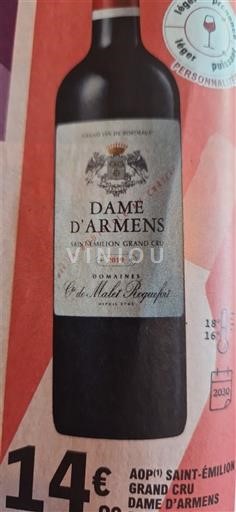 Vin Rouge sec Dame Armens 2019 France Bordeaux Saint-Émilion Grand Cru AOC Grand Cru