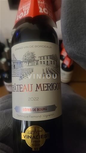 Vin Rouge sec Château Merigot 2022 France Bordeaux Côtes-de-bourg AOC