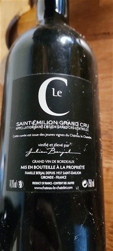 Bordeaux Saint-Émilion Grand Cru Grand Cru Château Le Chatelet C le 2018