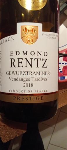 Alsace Vendanges Tardives Edmond Rentz Prestige 2018