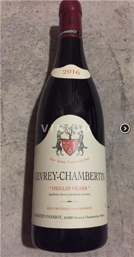 Vin Rouge sec Vieilles Vignes Domaine Geantet-Pansion 2016 France Bourgogne Gevrey-chambertin AOC