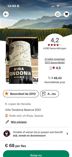 La Rioja Rioja R. Lopez de Heredia Vina Tondonia Reserva 2012