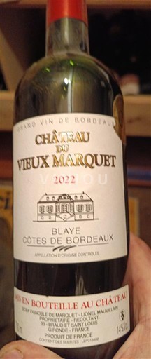 Bordeaux Blaye-Côtes-de-Bordeaux Château Vieux Marquet 2022