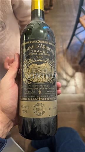 Vin Rouge sec Château Arricaud 1991 France Bordeaux Graves AOC