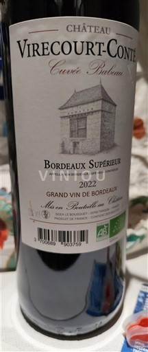 Bordeaux Bordeaux Supérieur Château Virecourt-Conté Bateau 2022