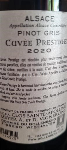 Alsace Clos Sainte-Apolline Prestige 2020