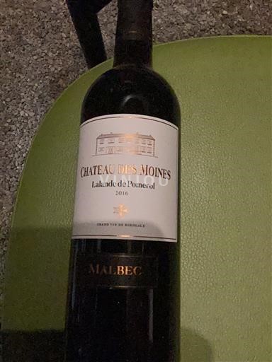 Bordeaux Lalande-de-pomerol Château Des Moines Malbec 2016