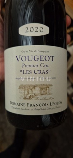 Bourgogne Vougeot Premier Cru Domaine François Legros Les Cras 2020