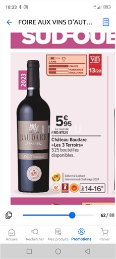 Tây Nam Fronton Château Baudare Les 3 Terroirs 2023