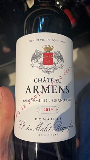 Burdeos Saint-Émilion Gran Cru Grand Cru Château Armens 2019
