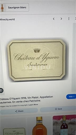 Bordeaux Sauternes Premier Cru Supérieur Château Yquem 1998