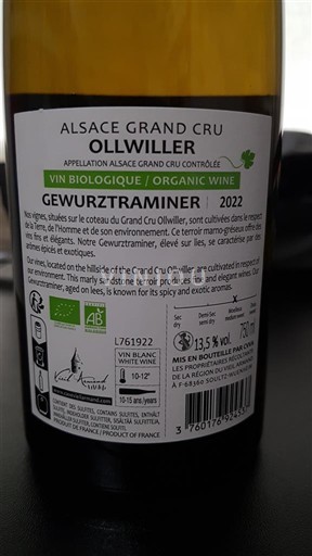 Alzacija Gewürztraminer Grand Cru Ollwiller 2022