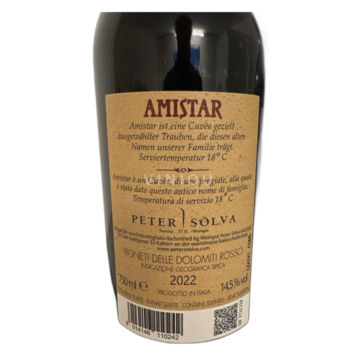 Vin Rouge sec Amistar Rosso Peter Sölva 2022 Italie Trentin-Haut-Adige Vigneti delle Dolomiti IGT
