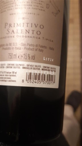 Vin Rouge sec B.E.S.S Non millésimé Italie Pouilles Primitivo del Salento IGT