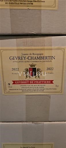 Vin Rouge sec Jeanne de Bourgogne Guybout de Fraytière 2022 France Bourgogne Gevrey-chambertin AOC