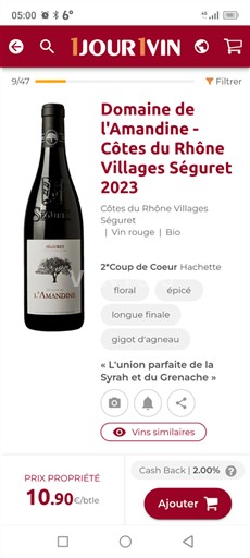 Thung lũng Rhône Không được chỉ định Domaine L'Amandine 2023